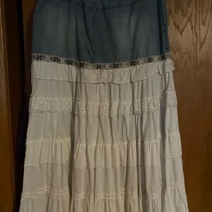 Lane Bryant Cream and Blue Tiered Maxi Skirt